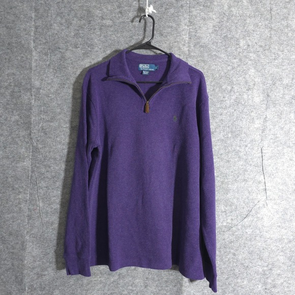 Polo Ralph Lauren Quarter Zip Pullover Sweater Men Long Sleeve Purple Large Pony - Picture 1 of 11